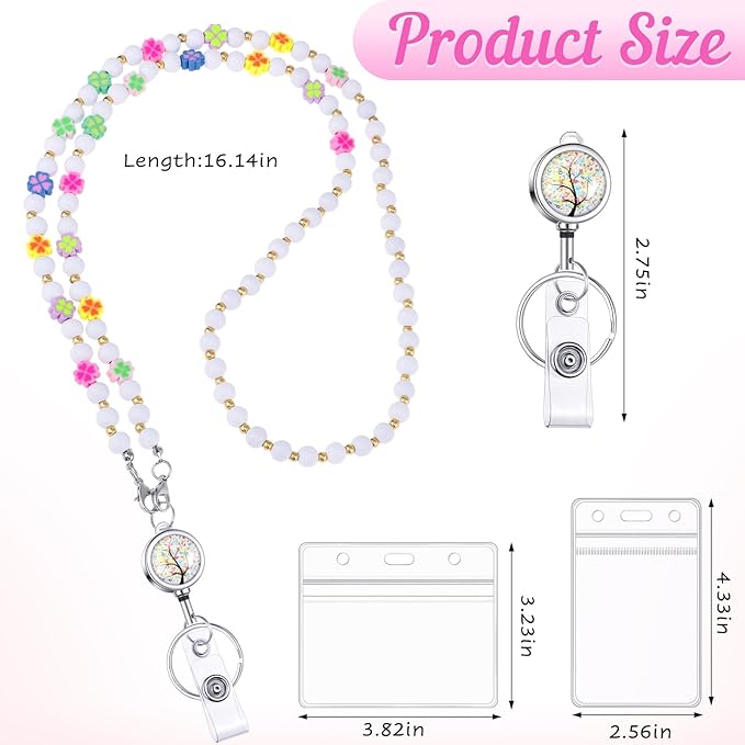 Teacher Lanyard with ID Holder Cute Flower Wooden Beaded Lanyards - Image 2