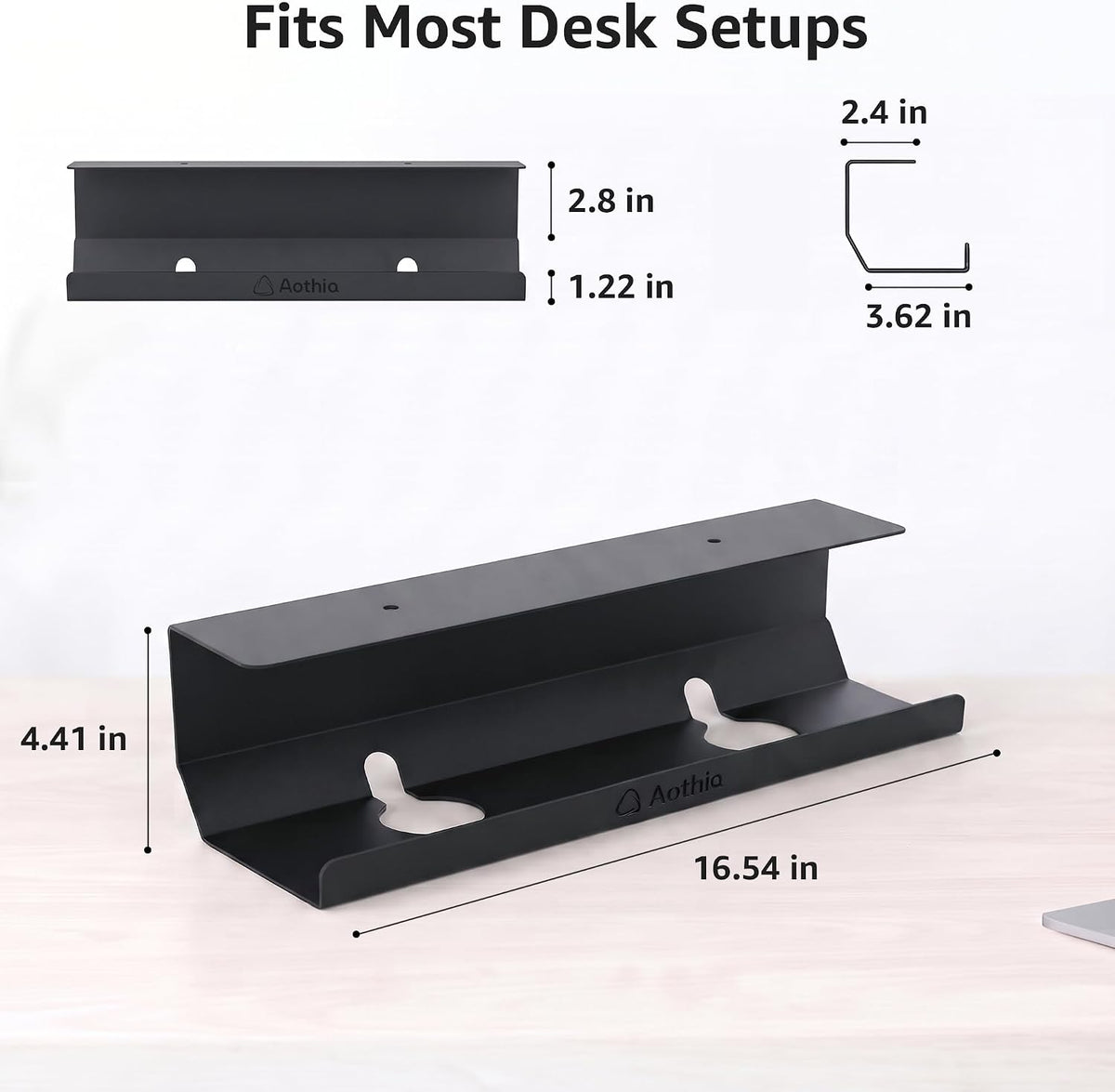 Aothia Under Desk Cable Management Tray, 2 Pack (16.5 in, Metal, Black)