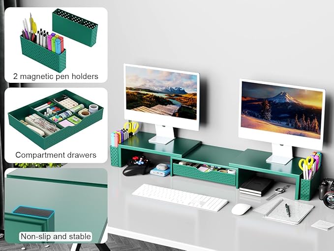 Spacrea Metal Desk Organizers and Accessories, Dual Monitor Stand Riser - Image 6