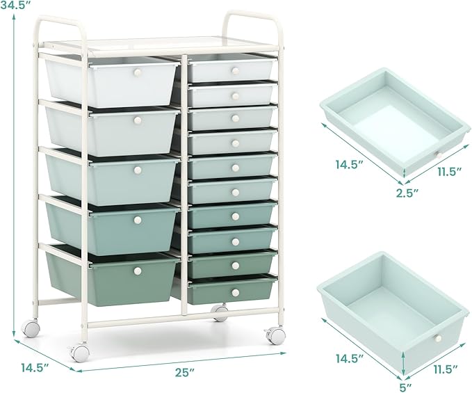 HAPPYGRILL 15-Drawer Rolling Cart, Storage Carts - Image 7