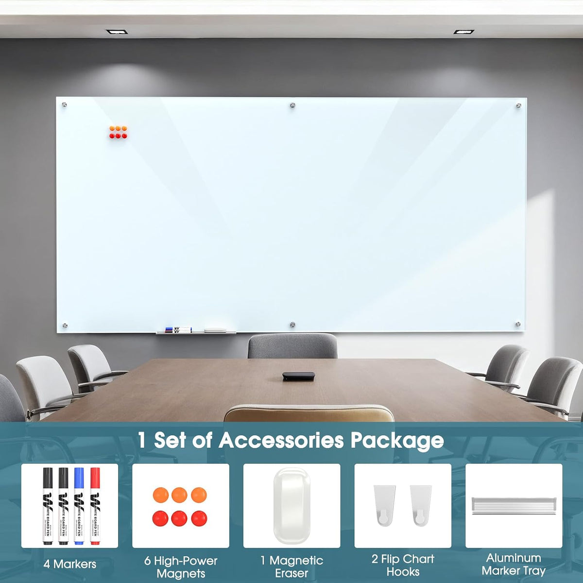 MaxGear 96" x 48" Glass Whiteboard Wall Mounted for Office Home Cla...