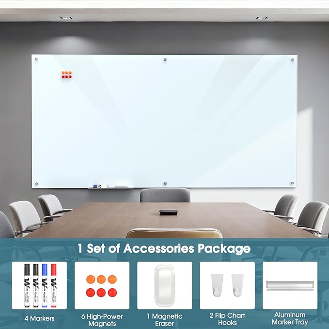 MaxGear Glass Whiteboard Wall Mounted, Frameless Magnetic Dry Erase Board - Image 3