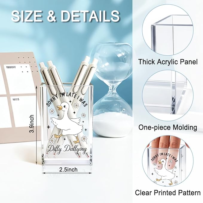 QYUVK Sorry I'm Late I Was Dilly Dallying Acrylic Makeup Brush Pencil Holder Cup - Image 2