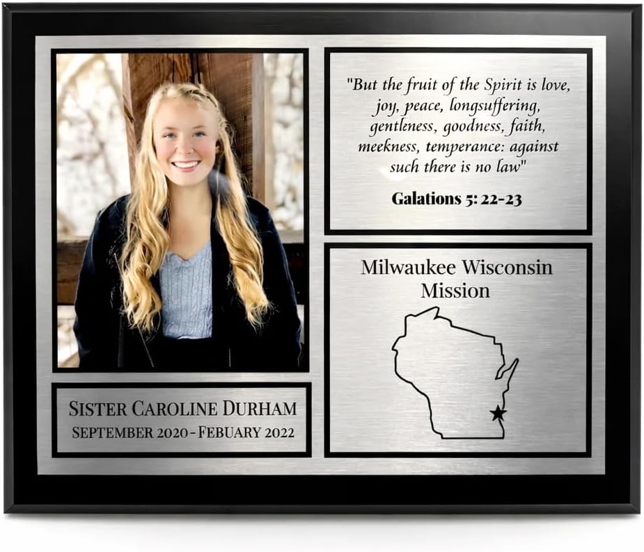 EtchCraft Custom Modern LDS Missionary Plaque 8x10 | Metal Photo Mission Plaque, Personalized with Name, Scripture & Dates, Sleek Black Finish
