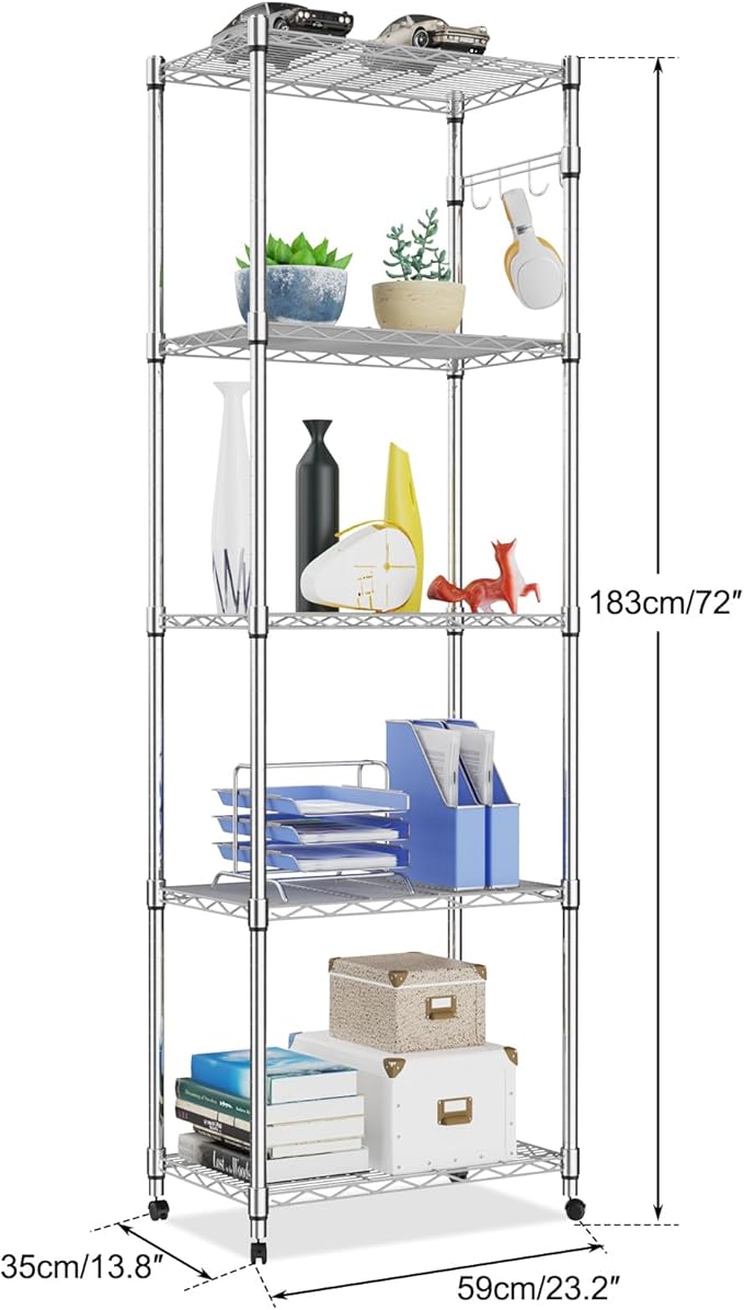 Himimi 5-Tier Storage Shelf Wire Shelving Unit on Wheels Heavy Duty Metal - Image 3
