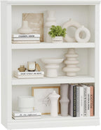 blini 3-Shelf Bookcase White Wooden Bookshelves 33in Wide Floor Standing