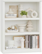 blini 3-Shelf Bookcase White Wooden Bookshelves 33in Wide Floor Standing by blini