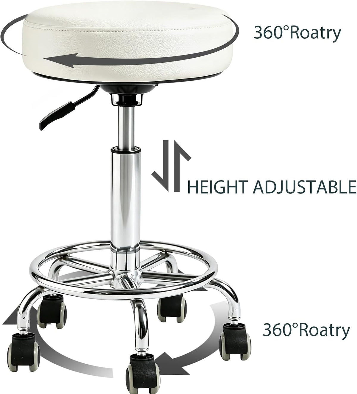 500lbs Heavy-Duty Adjustable Rolling Stool with Wheels & Foot pedal ring