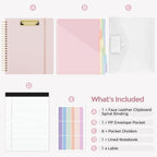 SKYDUE Storage Clipboard Folder with 6 Dividers & Refillable Notepad | 6 Dividers with 12 Pockets for Letter Size, A Snap-seal Letter size Pouch,Spiral Clipboards Padfolio for Teacher Worker Nurse