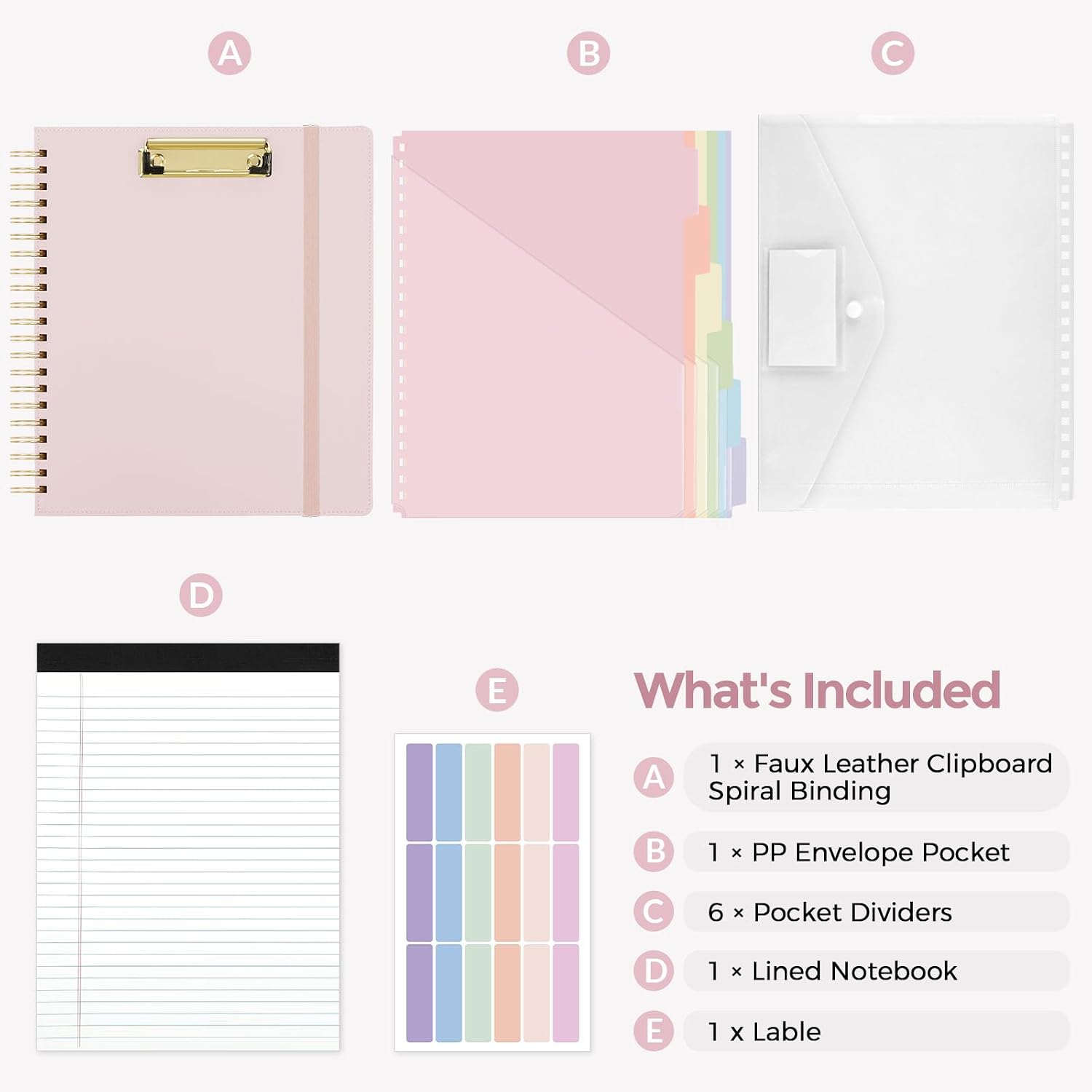 SKYDUE Storage Clipboard Folder with 6 Dividers & Refillable Notepad | 6 Dividers with 12 Pockets for Letter Size, A Snap-seal Letter size Pouch,Spiral Clipboards Padfolio for Teacher Worker Nurse