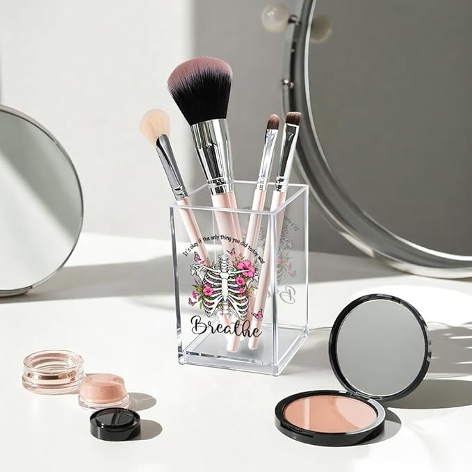 Vgrti It's Okay Only Breathe Acrylic Cosmetic Pencil Pen Holder Cup, Skeleton - Image 3