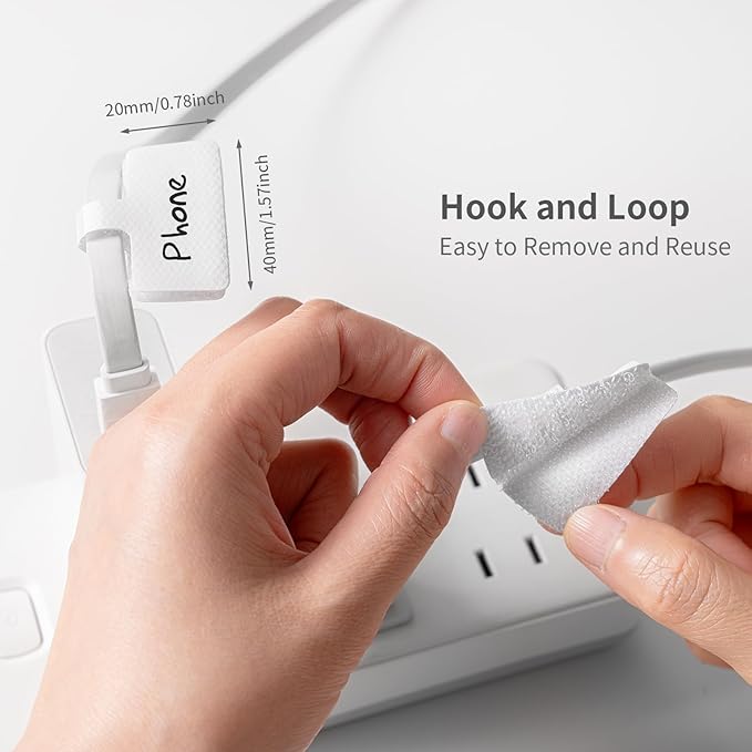 Reusable Cable Cord Wire Labels, Hook&Loop Closure, - Image 3