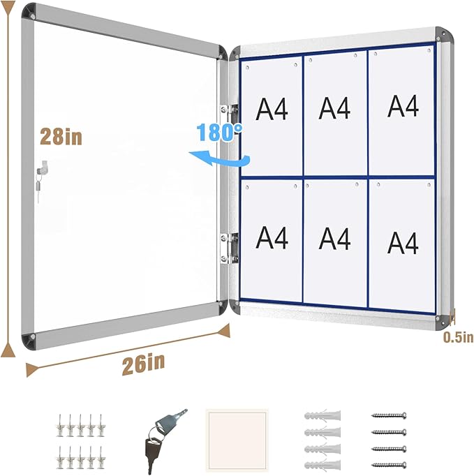 Mifuro 28"x26" Enclosed Bulletin Board, Lockable Weather-Resistant Aluminum - Image 5
