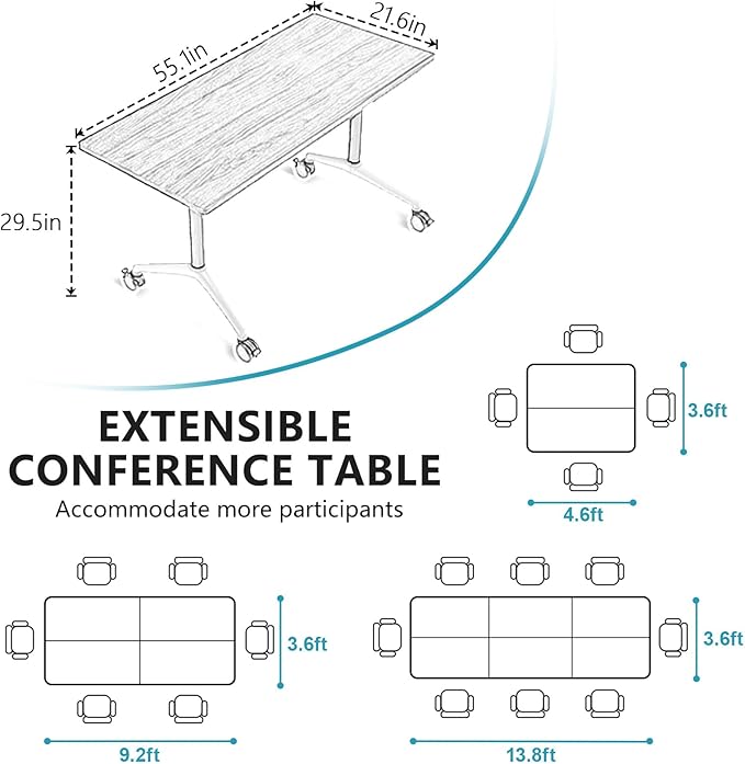 Goakwwuz Conference Room Table, Folding Conference Tables, Thicken Grey Tabletop - Image 9
