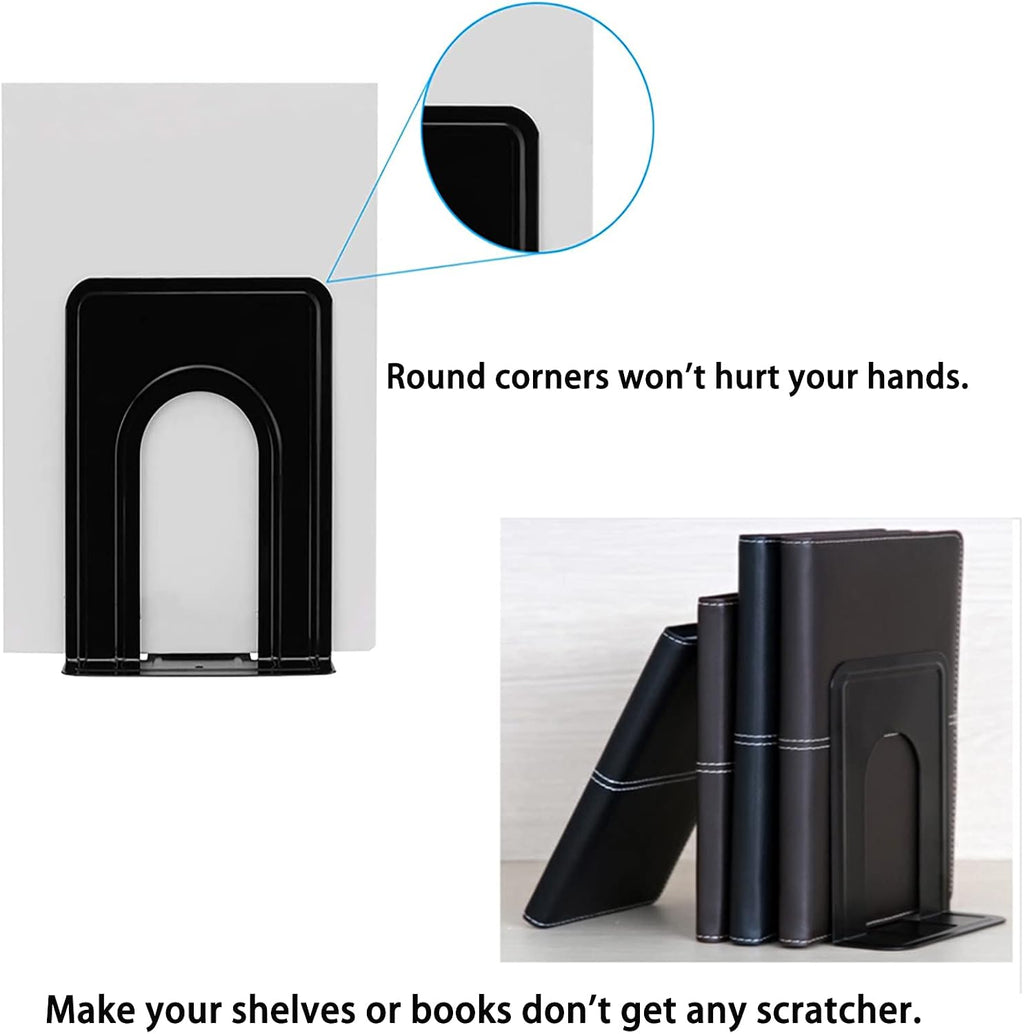 Book Ends, Heavy Duty Bookends to Hold Books, Metal Bookends | Book Ends for Home Office Decorative, Black 6.5 x 5 x 5.7 in, 7 Pair/ 14Piece