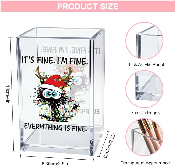 Vgrti It's Fine I'm Fine Acrylic Cosmetic Pencil Pen Holder Cup, Funny Black - Image 2