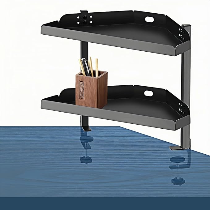 Yuxh Clamp On Desk Corner Shelf 2 Tier Cilp Under Table Corner Organizer by Yuxh