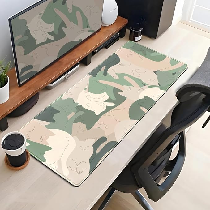 Green Simple Cat Desk Mat Sleeping Cute Long Cool Mouse Pad - Image 4