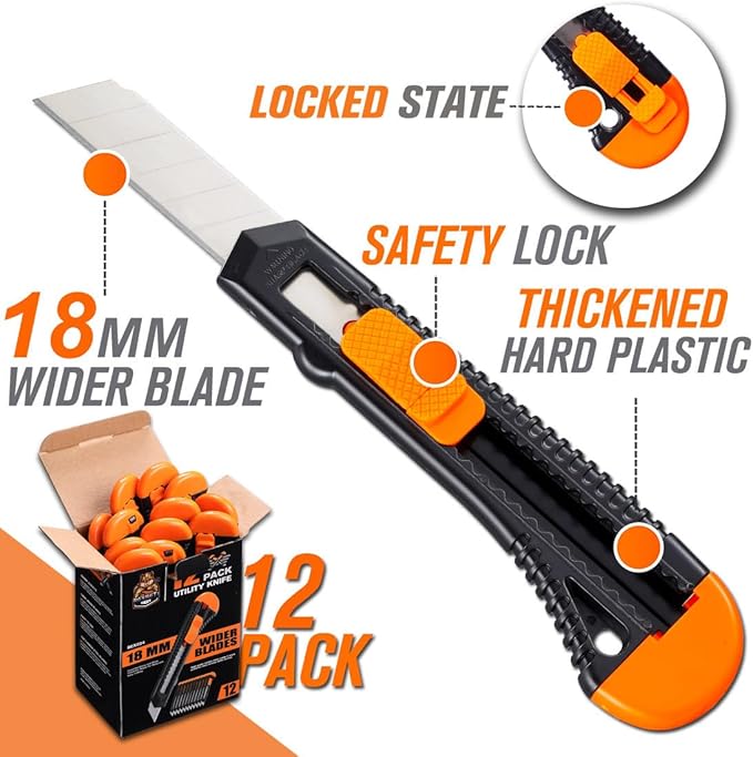 REXBETI 12-Pack Utility Knife, Retractable Box Cutter - Image 2