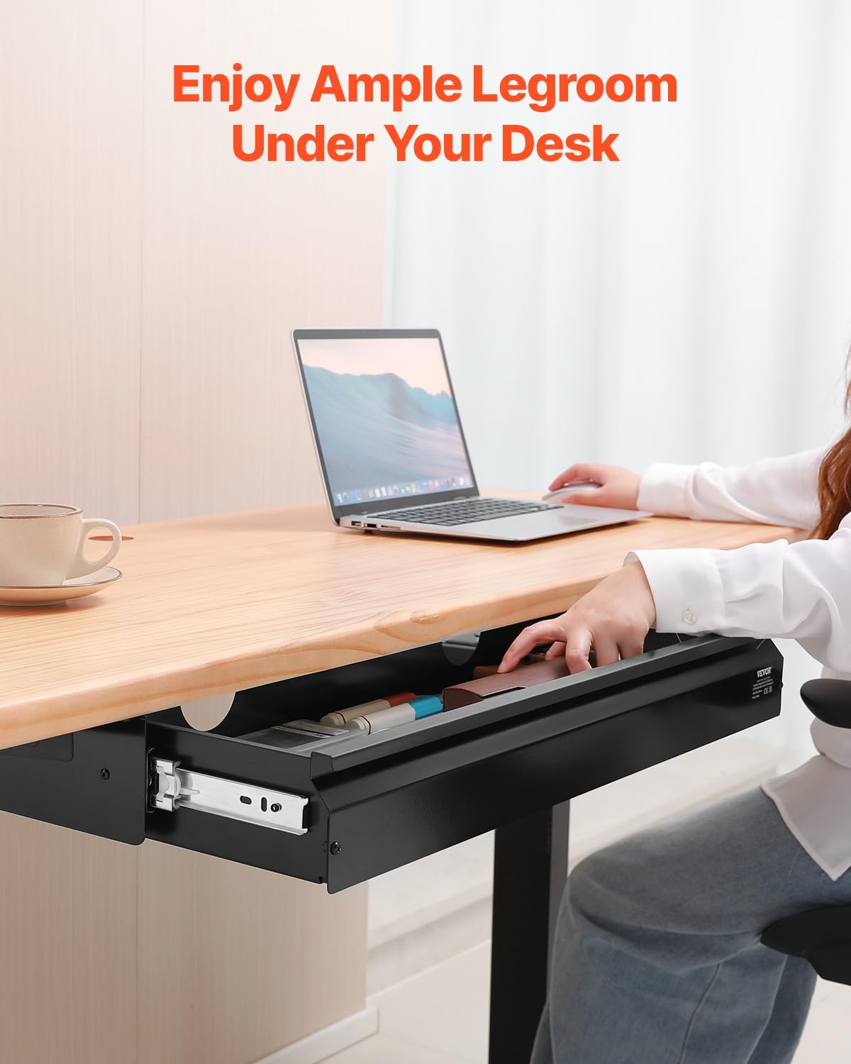 VEVOR Under Desk Drawer Slide Out, 26 inch Under Desk Mounted Pull-out Drawer...
