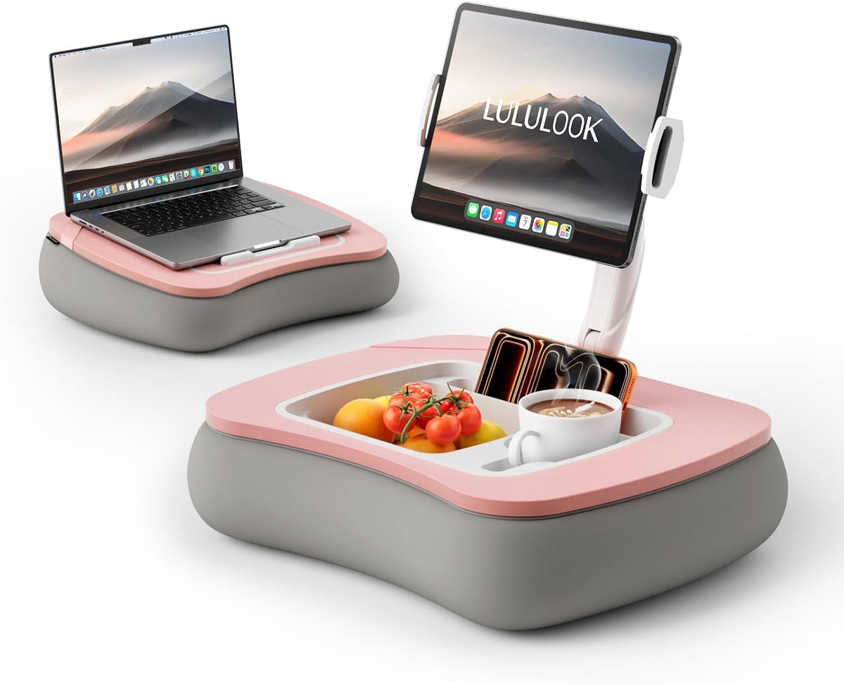LULULOOK 2-in-1 Lap Desk & Kindle Pillow Stand with Beanbag