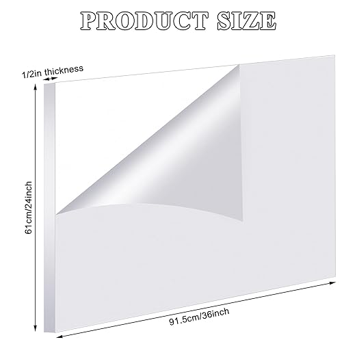 Roowest 2 Pcs 24 x 36 Inch, 1/2 Inch Thick Clear Acrylic Plexiglass Sheets - Image 2