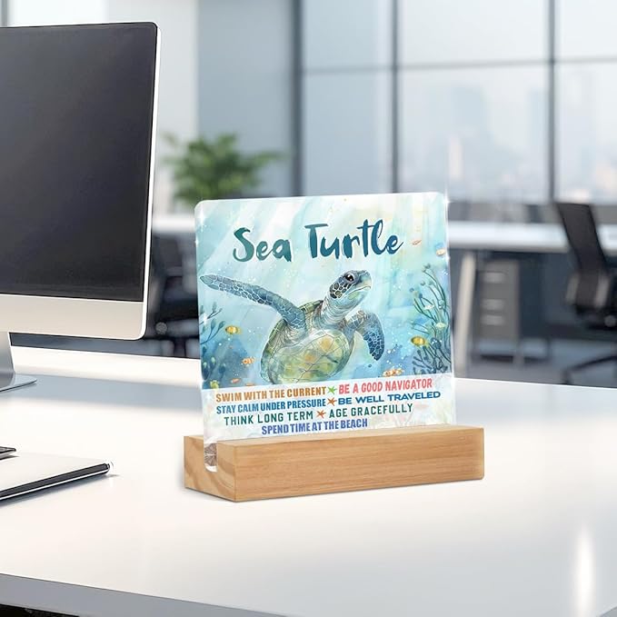 Sea Turtle Decor Desk Acrylic Sign 4x4 inch, Turtle Gifts - Image 4