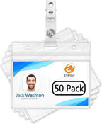ZHEGUI ID Badge Holder with Clip Clear Plastic Name Tag Holders Horizontal by ZheguiProfessionalSupplierofOfficeSolutions