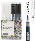Grabie Black & White Extra Fine Tip Acrylic Paint Marker Set, 6 Pack, 0.7mm by Grabie