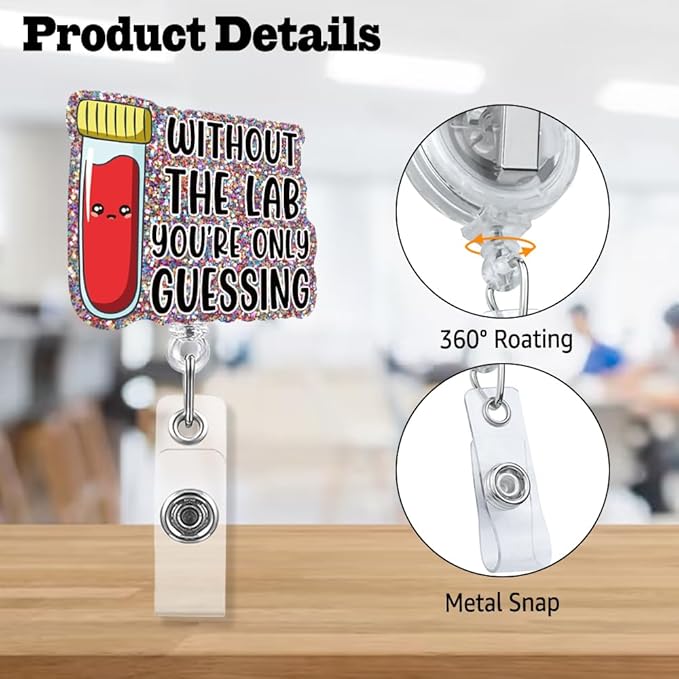 Sixrip Without The Lab You‘re Only Guessing Badge Reel Retractable Glitter - Image 3
