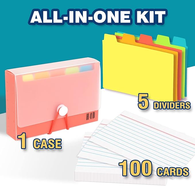 H4D 3x5 Index Card Case with 100 Heavyweight Ruled Index Cards and Dividers - Image 2