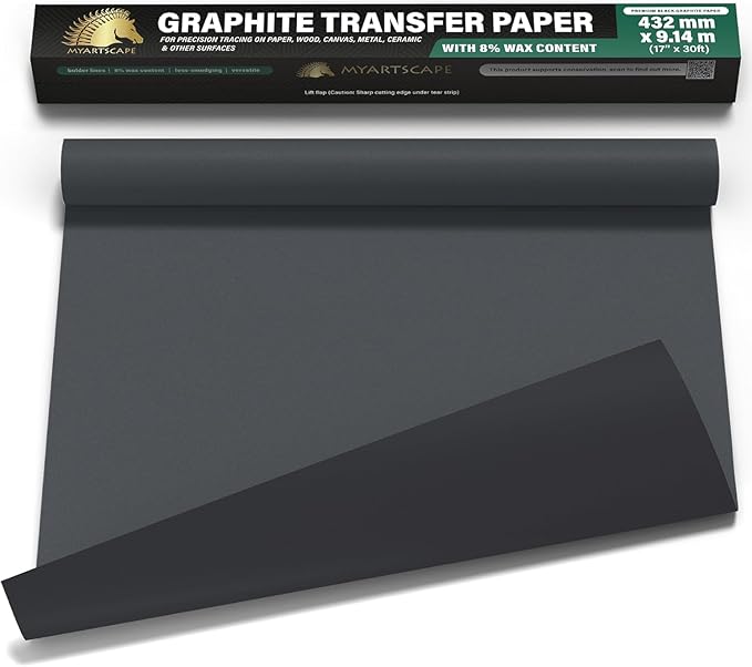 MyArtscape Graphite Transfer Paper Roll 17" x 30ft – Black Carbon Wax Paper by MyArtscape