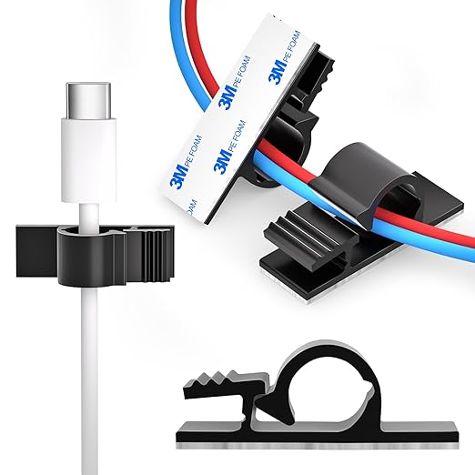 XHF 100pcs Adhesive Cable Wire Clips Black, Outdoor Cable Management Wire by XHF