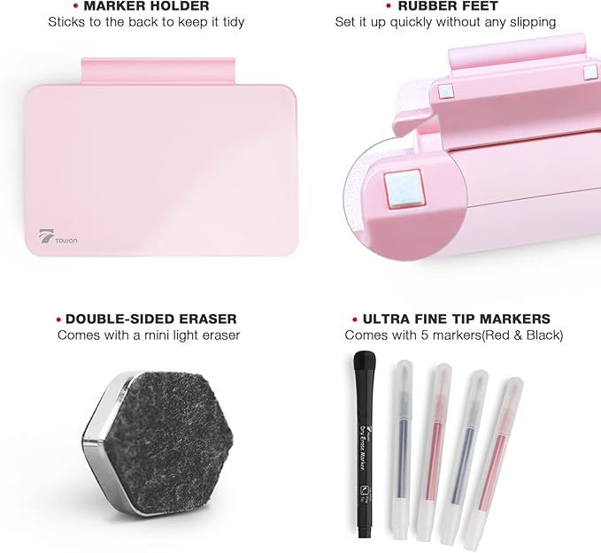 Pink Mini Desktop Pure Glass Whiteboard, Small Slope Slick Desk Whiteboard Glass - Image 2
