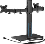 huanuo dual monitor mount with power outlet, computer, front angle view
