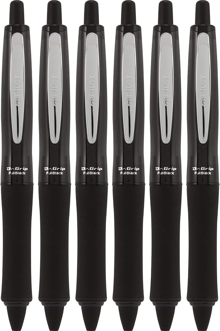 PILOT Dr. Grip FullBlack Refillable & Retractable Ballpoint Pen, Medium Point, Black Ink, 6 PACK