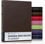 Gallery Leather Agenda Planner 2027 Freeport Mocha | 3-Ring Bound Weekly Monthly Calendar Planner and Notebook with Gold-Gilded Page Edges, 12 Months - 9x7"