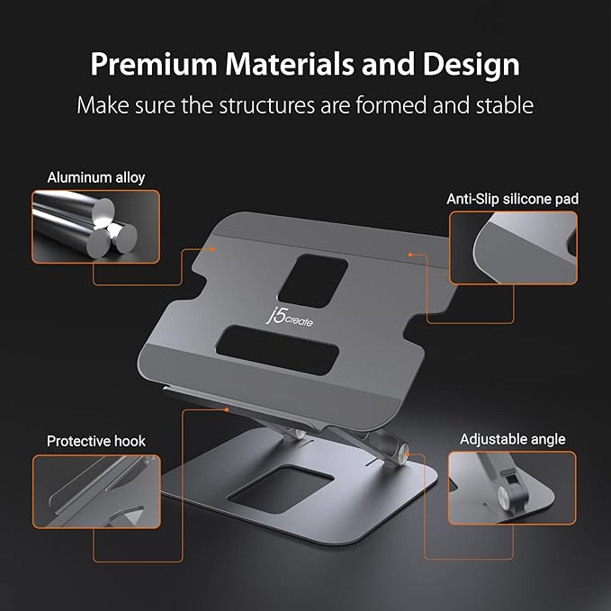 j5create Multi-Angle Aluminum Laptop Stand, Ergonomic Notebook Riser, Suitable - Image 5