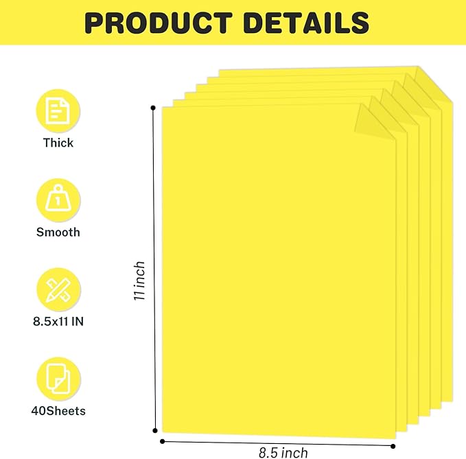 Cardstock 8.5 X 11, 40 Sheets Lemon Yellow Card Stock, 75lb/ 200gsm Vibrant - Image 2