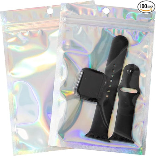 100Pcs Holographic Packaging Bags, 4.7x7 inch Resealable Foil Pouch Mylar by Motomy