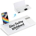Glass Desktop Whiteboard with Calculator & Storage, Desk Dry Erase Note Memo