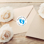 Hybsk 1.5 Inch Round Baby Shower Stickers, Thank You for Showering Us with So Much Love Blue Foot Print Total 500 Labels Per Roll (Blue Footprint)