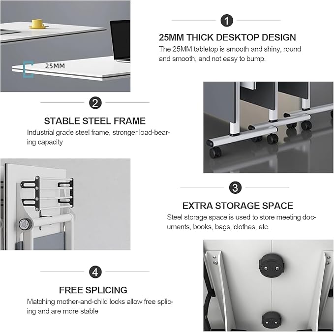 Conference Table, Folding Office Conference Room Tables On Wheels, Flip Top - Image 6