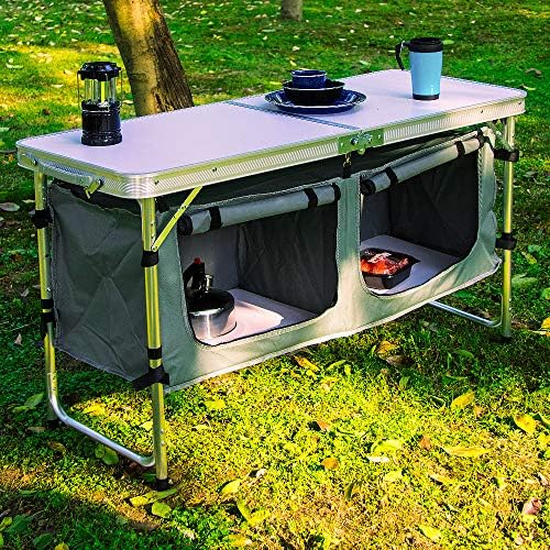 CampLand Outdoor Folding Table Aluminum Lightweight Height Adjustable with St...
