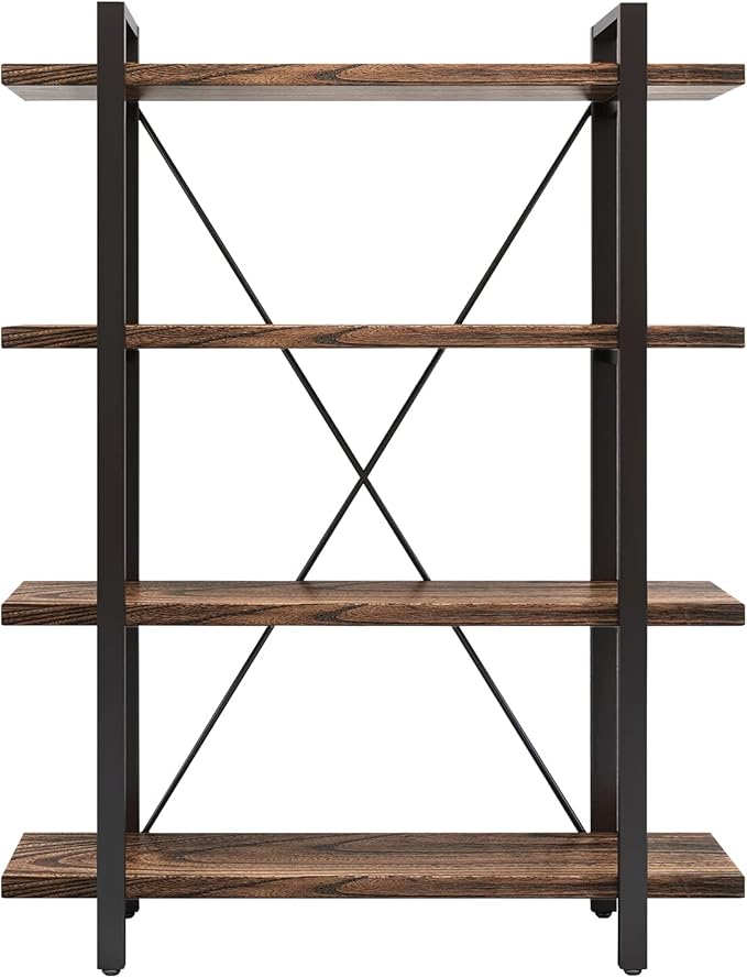 4 Tier Bookshelf Solid Wood Bookcase and Book Shelves Wood and Metal Shelving - Image 6