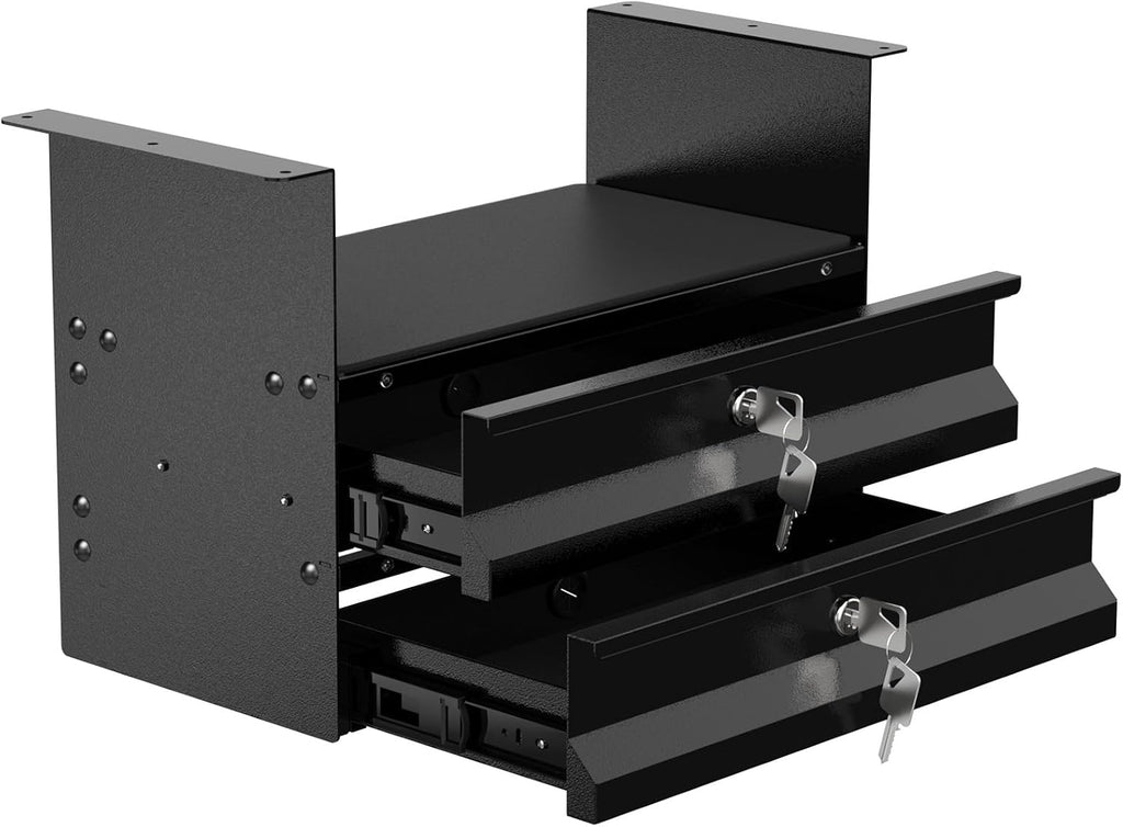 POCHAR Under Desk 2-Tier Drawer with Lock, Steel Slide Out Storage Drawer | Under Table Dual Tier Secure Drawer with Cable Management, Undermount Drawer Storage Organizer for Standing Desk, Workstation