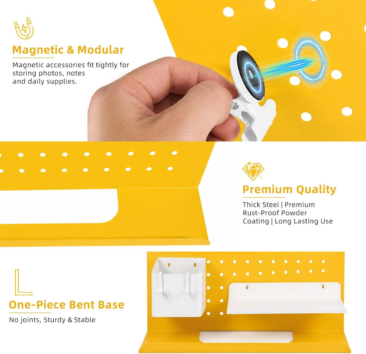 Metal Desk Pegboard Organizer, No Drill Modular Storage Kit 10 Accessories 15...