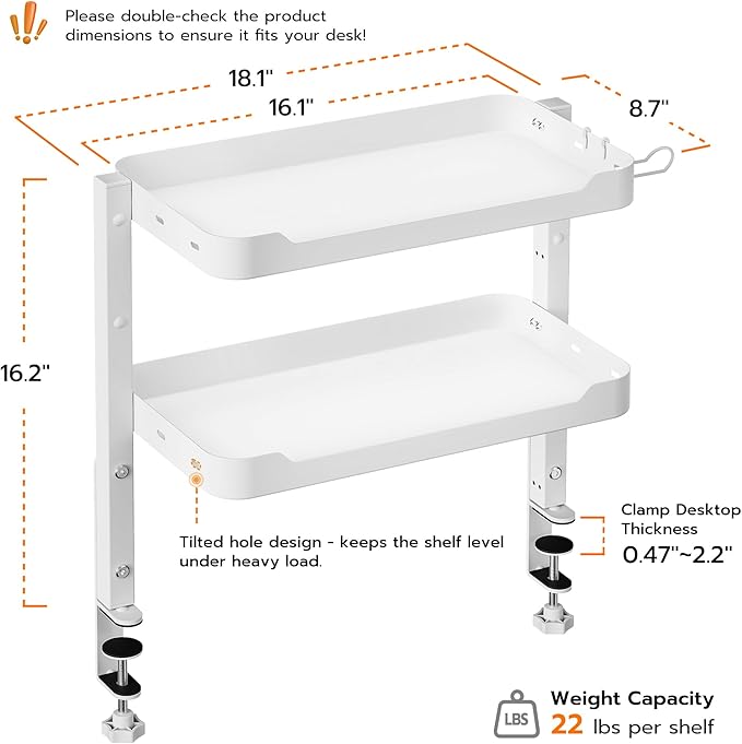 ARES WING 2-Tier Clamp On Desk Shelf, 16 inch Adjustable Above or Under Desk - Image 2