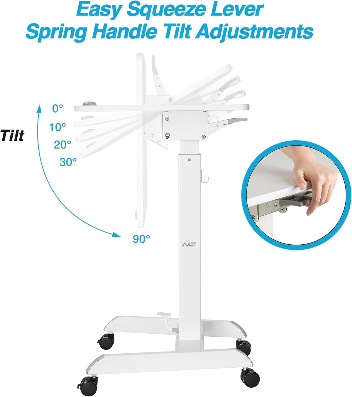 AVLT 47" Height Adjustable Mobile Workstation with Tilting Desk - White