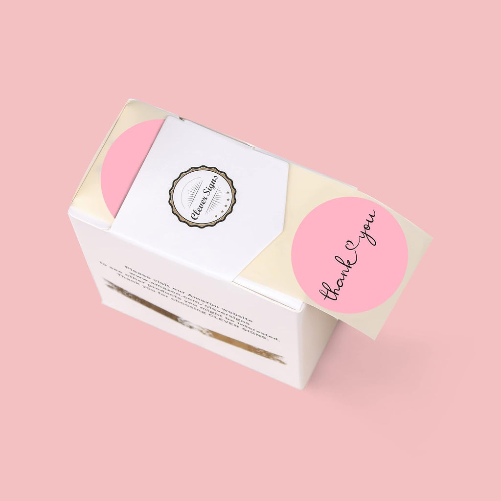 1.5 inches 500 Pink Thank You Stickers || Dispenser Box | Unique Desing Thank You Stickers Roll | Great for Thank You Cards, Wedding Favors, Birthday, Baby Shower, Mailing Bags.